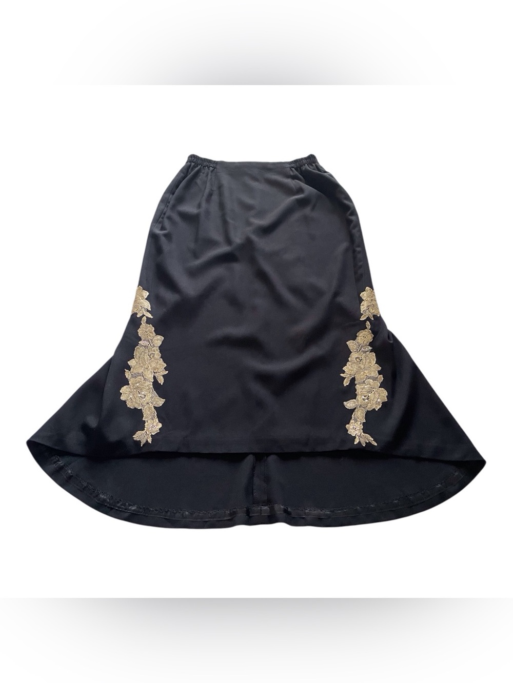 Vintage Black Maxi Skirt with Gold Floral Embroidered,12 - Picture 6 of 9